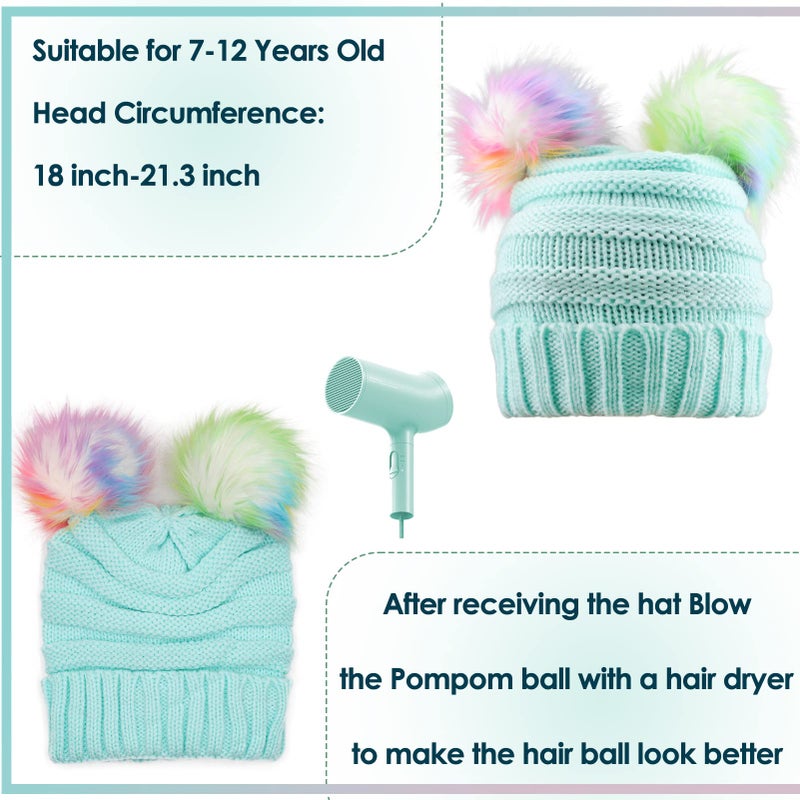 ACTLATI Kids Winter Knitted Beanie Hat Colorful Pompom Ears Ski Hat for Boy Girl(Ages 7-12) - Image 4